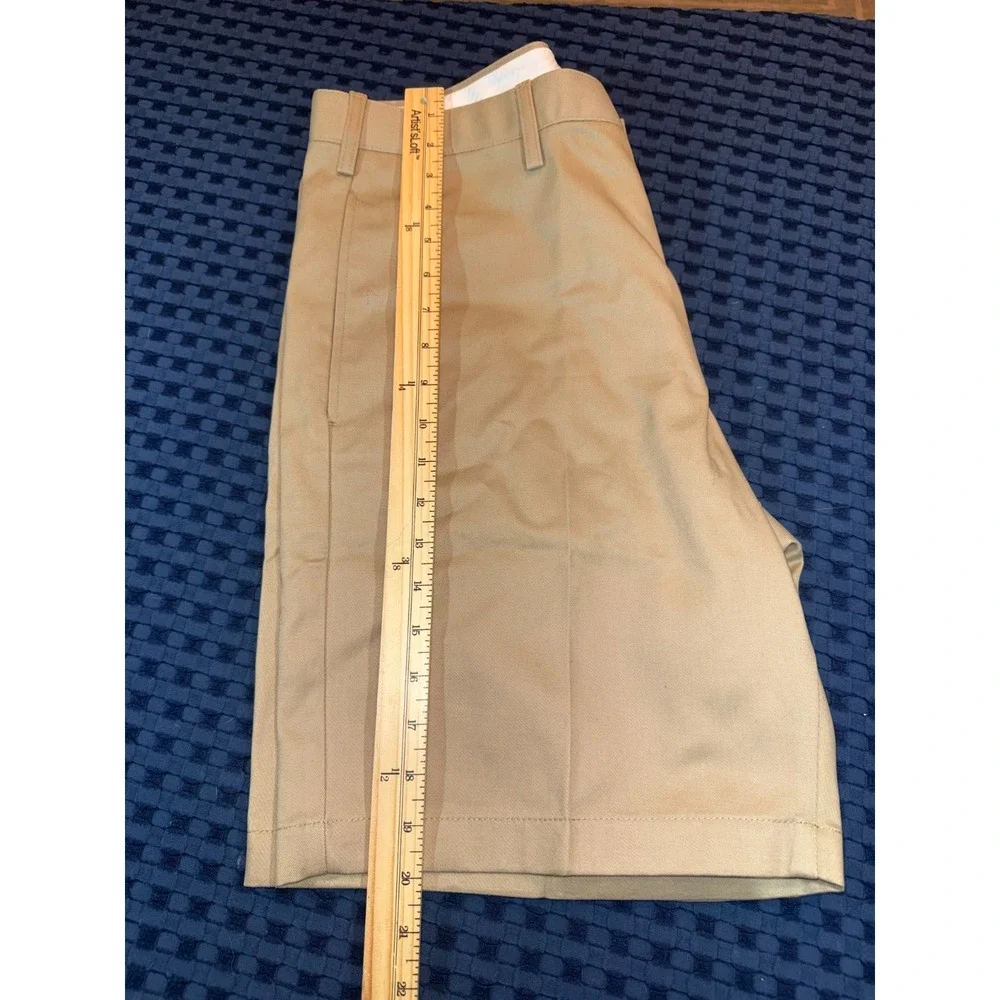 Lands End Shorts Mens 34 Flat Front Tan Khaki Cotton Traditional Walking Chino